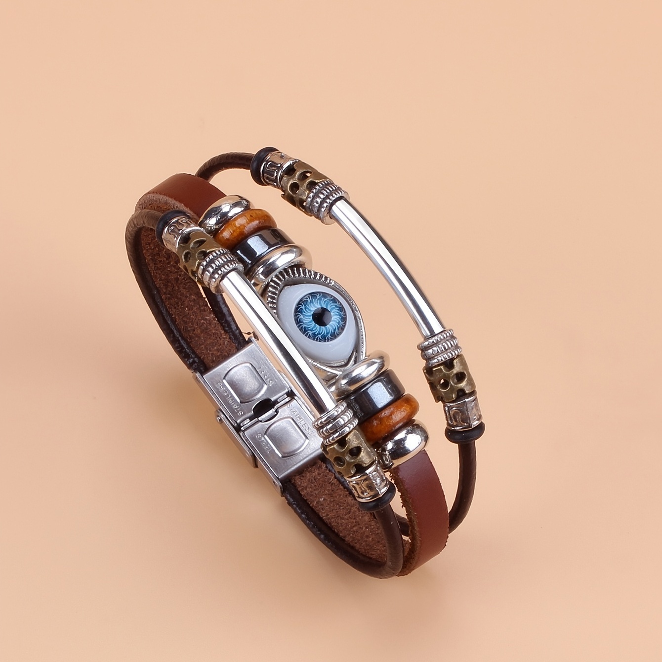 Eye Beaded Bracelet PU Leather Chain Punk Style Hand Jewelry